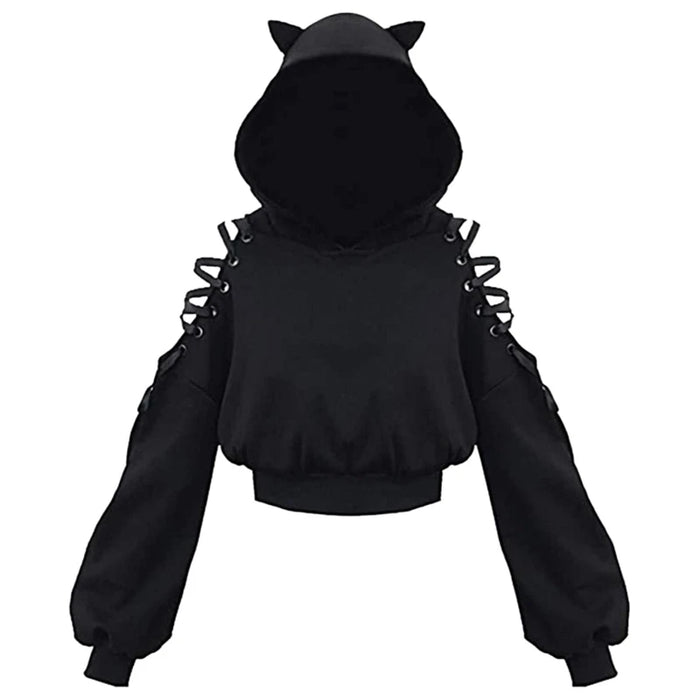 Cat Ear Lace Up Crop Hoodie