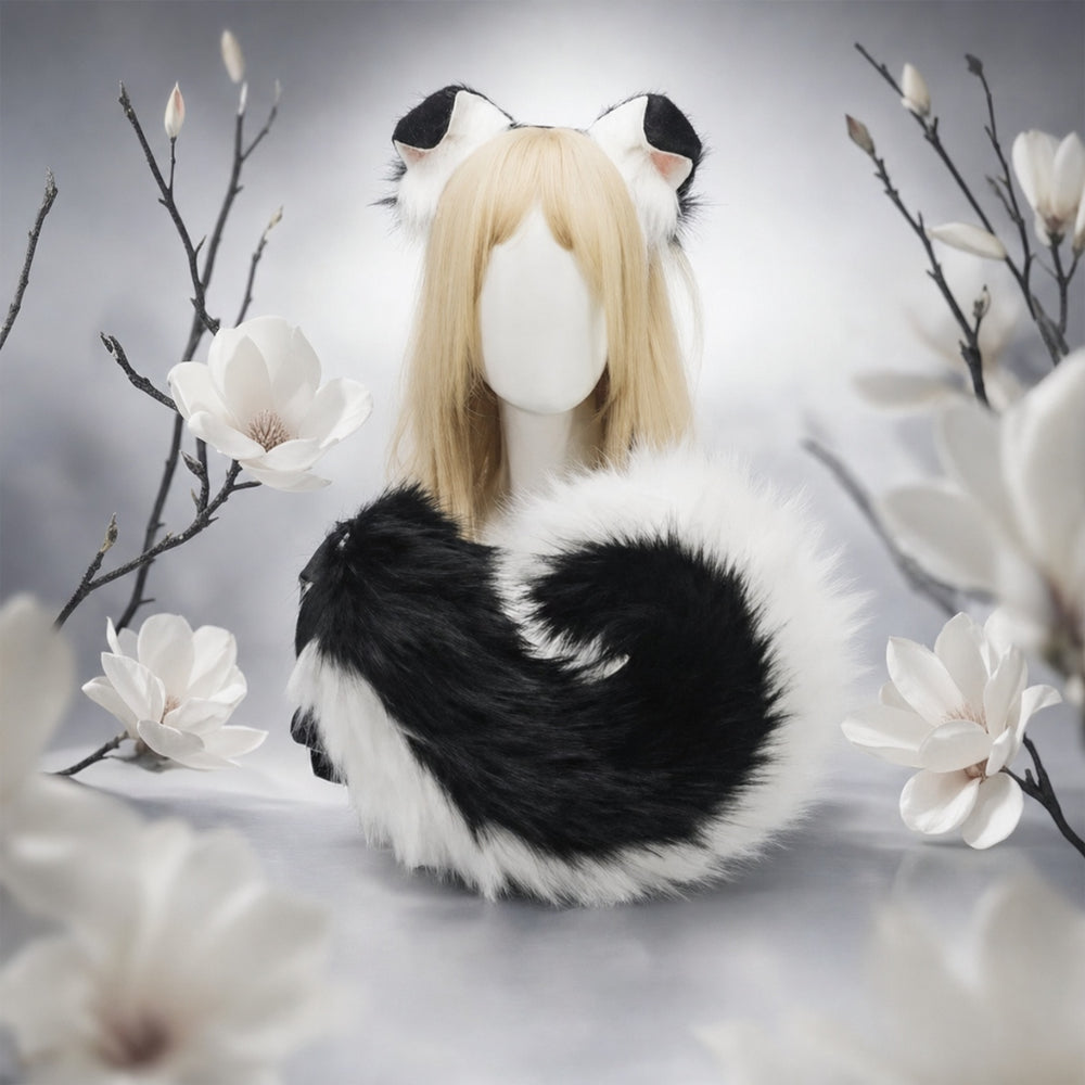Husky Ears and Tail Set, Black & White colourway