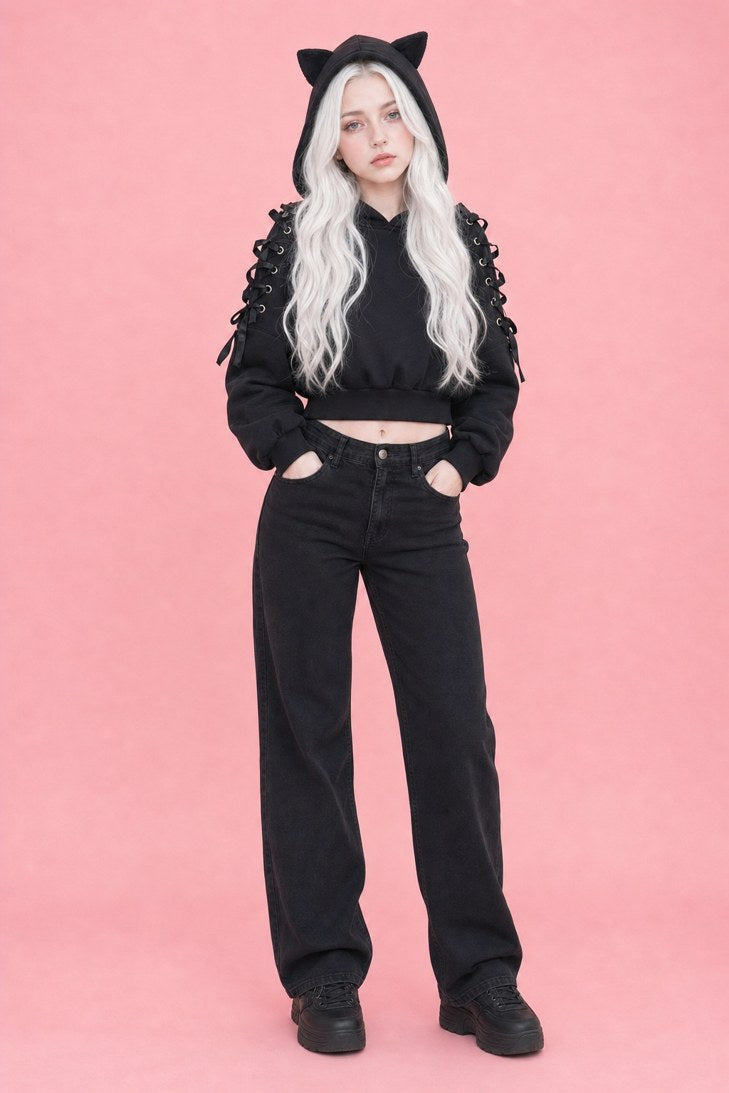 Lace-Up Crop Hoodie